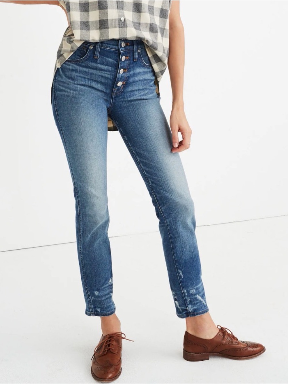 NWOT Madewell Slim Straight Jeans: Distressed Button-Front Edition size 26